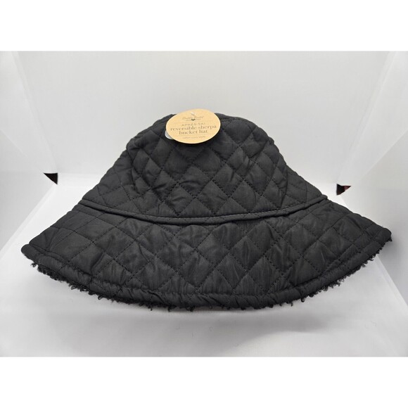 Apres-Ski Sherpa Bucket Hat Cabin Style Britts Knits Reversible One Size Black - Picture 1 of 6